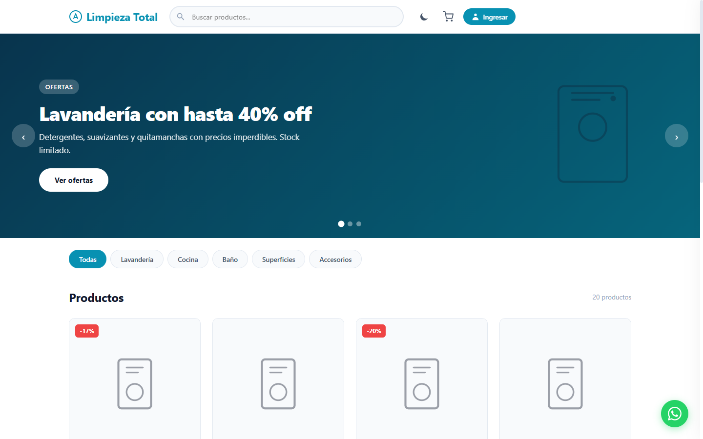 E-commerce Aseo v1 vista escritorio