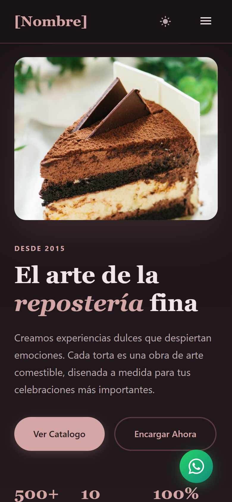 Repostería Premium v3 vista móvil