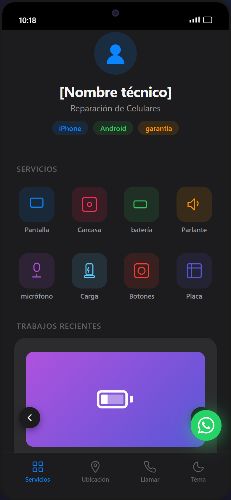 Técnico en Celulares v1 vista móvil